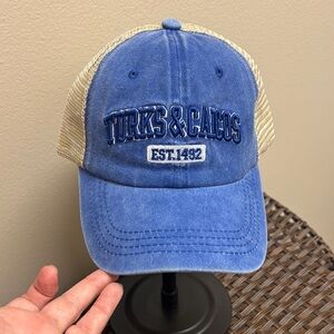 Turks & Caicos Blue and Tan Baseball Trucker Hat adjustable
